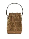Fendi Mini Leather Bucket Bag With Monogram Pattern In Brown