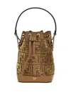 Fendi Mini Leather Bucket Bag With Monogram Pattern In Brown
