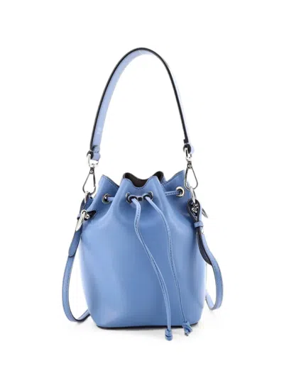 Pre-owned Fendi Mon Tresor Leather Mini Bucket Bag In Blue