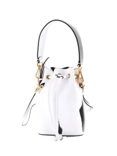 Pre-owned Fendi Mon Tresor Leather Mini Bucket Bag In White