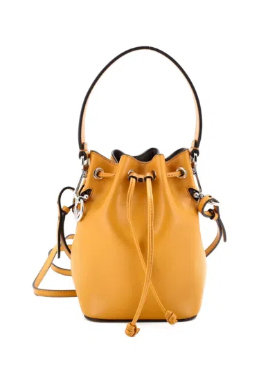 Pre-owned Fendi Mon Tresor Leather Mini Bucket Bag In Yellow