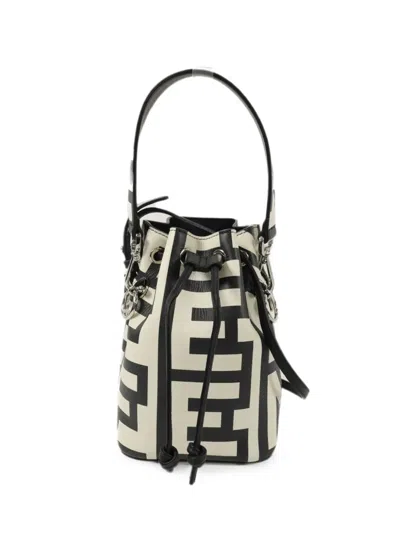 Pre-owned Fendi Mon Tresor Logo-print Bucket Bag In Black