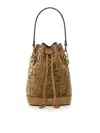 Fendi Mini Leather Bucket Bag With Monogram Pattern In Beige