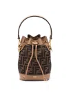 Fendi Women Mini Mon Tresor Ff Jacquard Fabric And Leather Bucket Bag In Brown