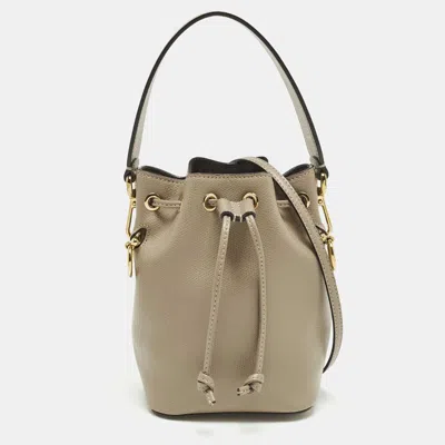 Pre-owned Fendi Mon Tresor Mini Beige Leather Bucket Bag In Sand