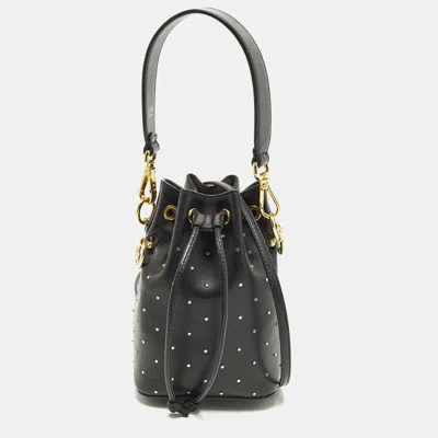 Pre-owned Fendi Mon Tresor Mini Black Leather Studded Bucket Bag