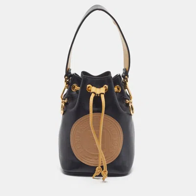 Pre-owned Fendi Mon Tresor Mini Black/beige Leather Bucket Bag