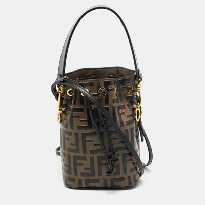 Pre-owned Fendi Mon Tresor Mini Brown Leather Bucket Bag