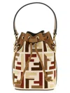Fendi Mon Tresor Canvas Bucket Bag With Ff Embroidery In Multi