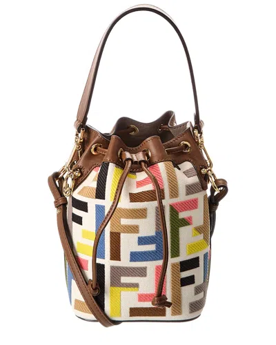 Fendi Dnu Inv  Mon Tresor Mini Ff Canvas & Leather Bucket Bag