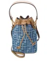 Fendi Mon Tresor Mini Ff Denim & Leather Bucket Bag In Blue