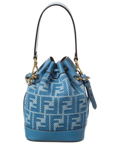 Fendi Mon Tresor Mini Ff Jacquard & Leather Bucket Bag In Blue