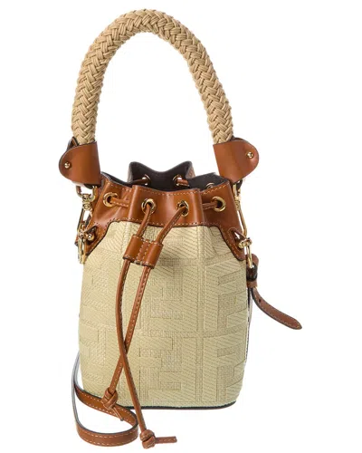 Fendi Mini Mon Tresor Ff-embroidery Bucket Bag In Brown