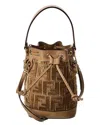 Fendi Mini Leather Bucket Bag With Monogram Pattern In Brown