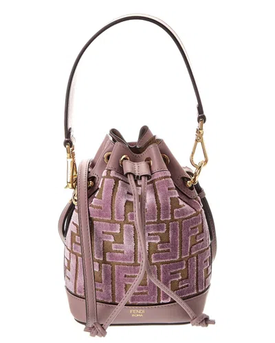 Fendi Mon Tresor Mini Ff Velvet & Leather Bucket Bag In Pink