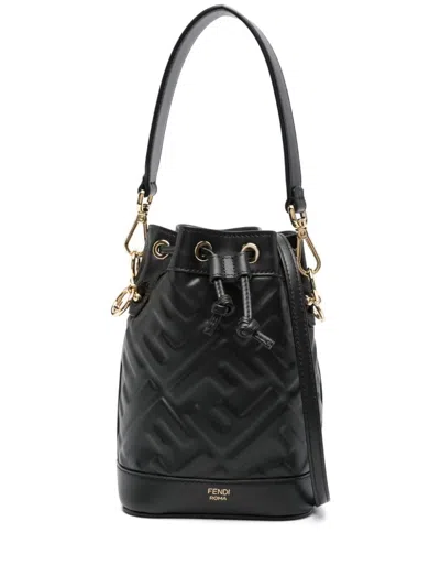 Fendi Mon Tresor Mini Leather Bucket Bag In Black