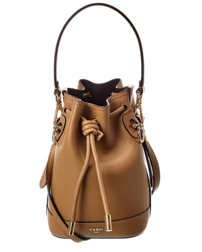 Fendi Mon Tresor Mini Leather Bucket Bag In Brown