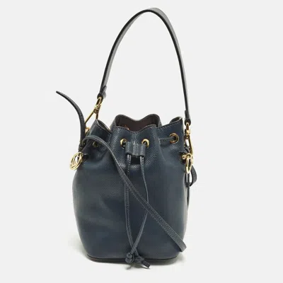 Pre-owned Fendi Mon Tresor Mini Navy Blue Leather Bucket Bag