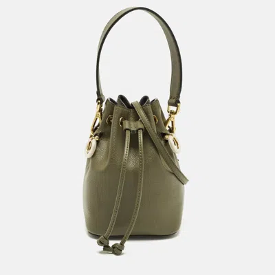 Pre-owned Fendi Mon Tresor Mini Olive Green Leather Bucket Bag