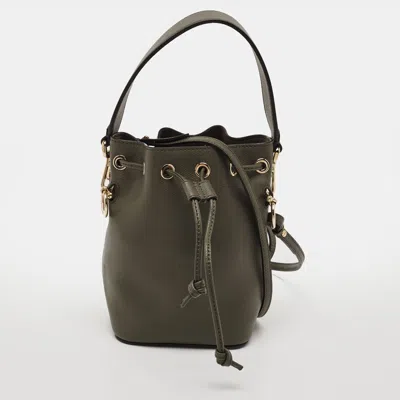 Pre-owned Fendi Mon Tresor Mini Olive Green Leather Bucket Bag