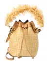 Fendi Mon Tresor Mini Raffia & Leather Bucket Bag In Brown