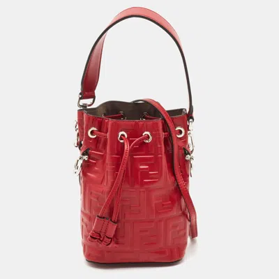 Pre-owned Fendi Mon Tresor Mini Red Ff Leather Bucket Bag