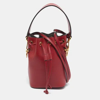 Pre-owned Fendi Mon Tresor Mini Red Leather Bucket Bag