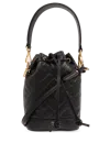 Fendi Women Mon Tresor Leather Bucket Bag With Ff Motif In Black