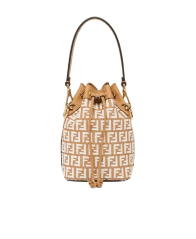 Fendi Mon Tresor Drawstring Bucket Bag In Nude