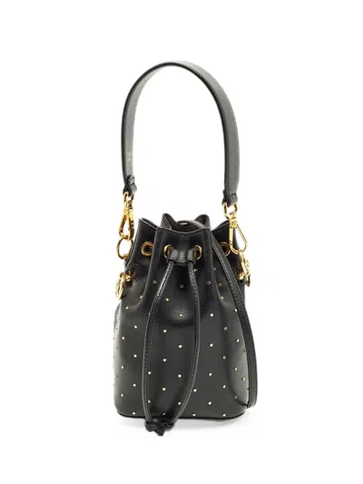 Pre-owned Fendi Mon Tresor Studded-details Mini Bucket Bag In Black