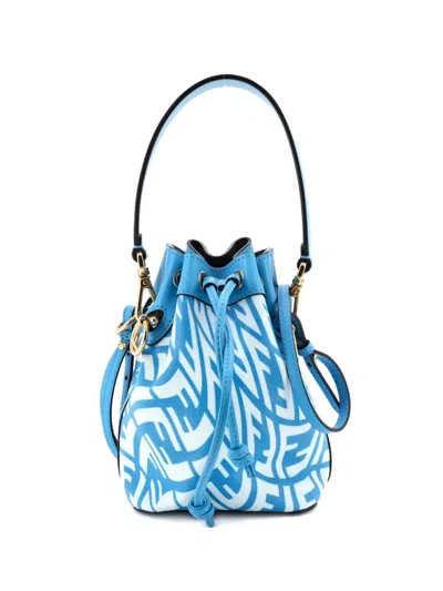 Pre-owned Fendi Mon Tresor Vertigo Zucca Coated Canvas Mini Bucket Bag In Blue