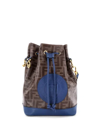 Pre-owned Fendi Mon Tresor Zucca Coated Canvas Small Bucket Bag In 蓝色