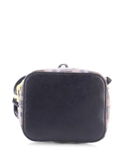 Pre-owned Fendi Mon Tresor Zucca Embossed Leather Mini Bucket Bag In Brown