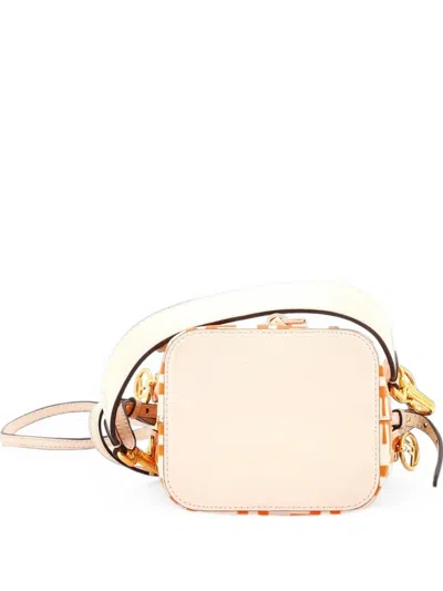 Pre-owned Fendi Mon Tresor Zucca Embossed Leather Mini Bucket Bag In Orange