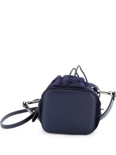 Pre-owned Fendi Mon Tresor Zucca Knit With Leather Mini Bucket Bag In Blue