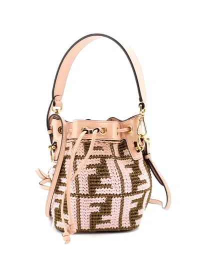 Pre-owned Fendi Mon Tresor Zucca Raffia Mini Bucket Bag In Pink