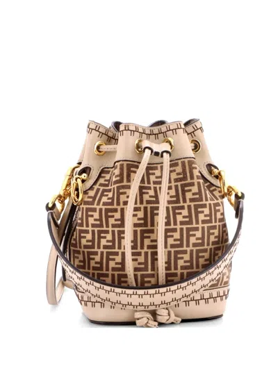Pre-owned Fendi Mon Tresor Zucca Suede Mini Bucket Bag In Brown