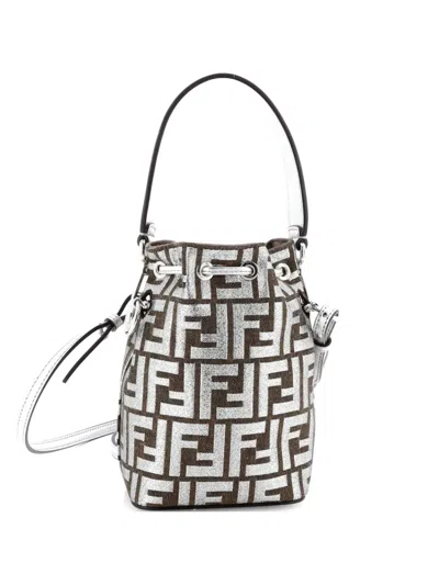 Pre-owned Fendi Mon Tresor Zucca Tapestry Mini Bucket Bag In Brown