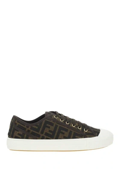 Fendi Men Brown Sneaker With All-over Ff Motif In Fabric Man In Black