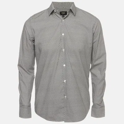 Pre-owned Fendi Monochrome Zucca Print Poplin Button Down Shirt M In Black