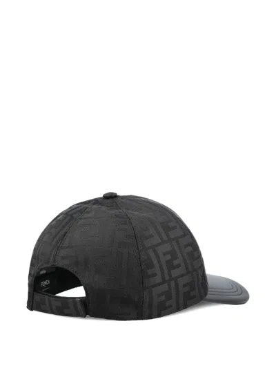Fendi Men Black Baseball Cap With Curved Brim In Ff Canvas Man