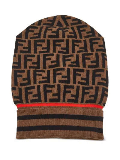 Pre-owned Fendi Monogram Beanie In Brown
