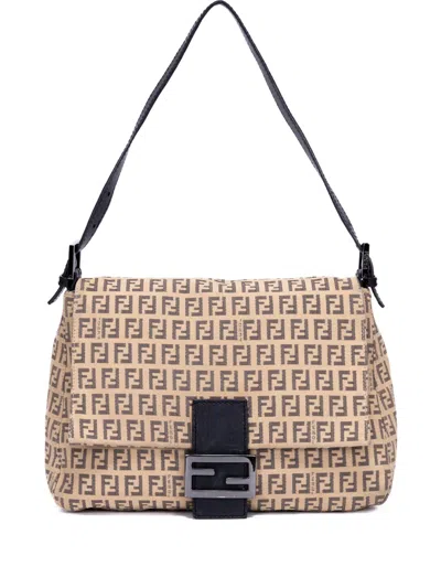 Pre-owned Fendi Monogram Buckle Bag In Neutral