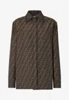 Fendi Ff Silk Jacquard Oversized Shirt In Brown