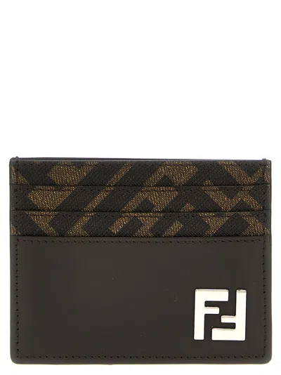 Fendi Monogram Canvas And Leather Card Case In Burgundy