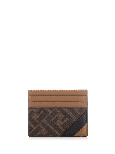 Fendi Monogram Card Holder In Brown