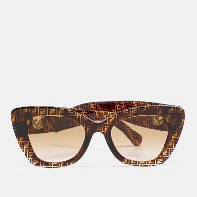 Pre-owned Fendi Monogram Cat Eye Sunglasses In Brown