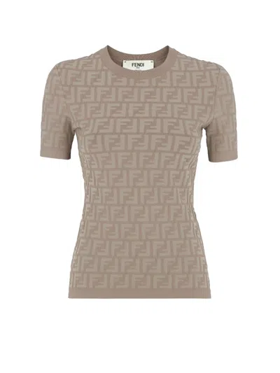 Fendi Monogram Detailed Knit T-shirt In Ash