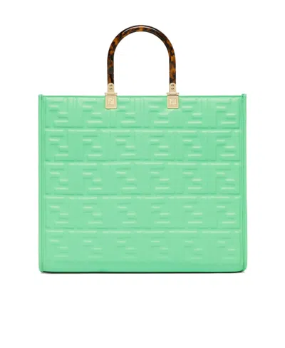 Fendi Green Leather Medium Sunshine Shopping Bag