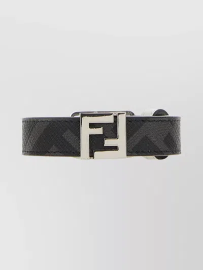 Fendi Monogram Fabric Bracelet Two-tone Design In Black